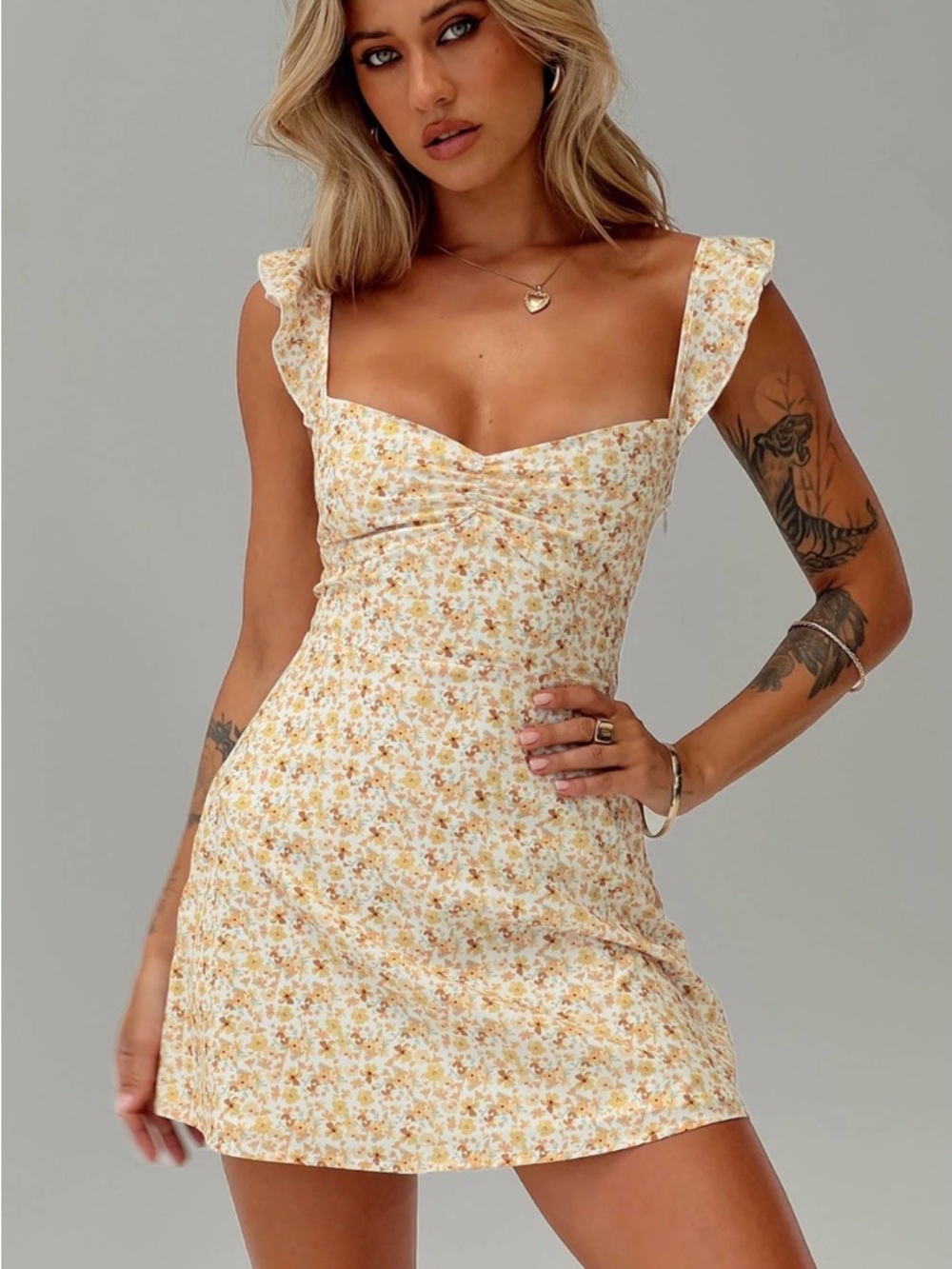 NWT Princess Polly Landon Mini Dress Yellow Floral Petite US 4